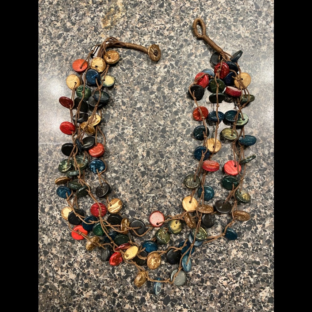 Wood, silk and leather necklace